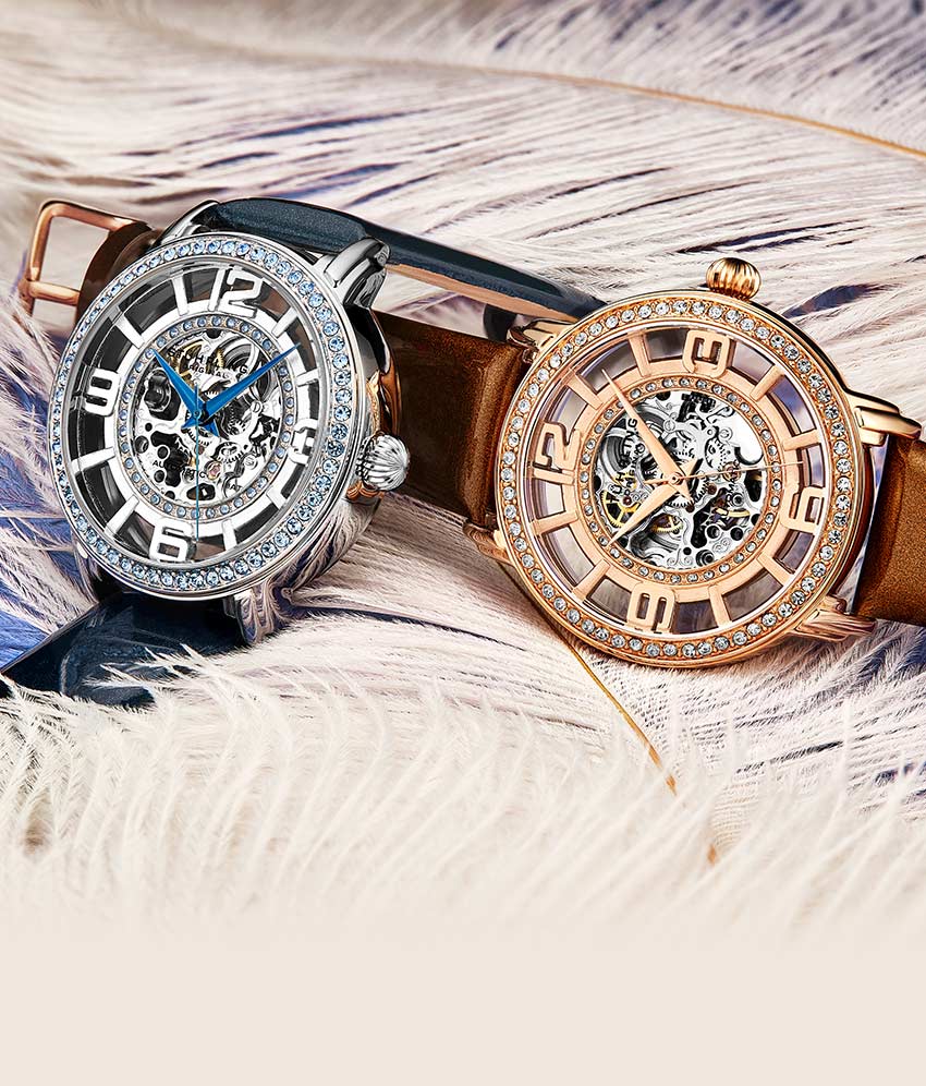Winchester 3941.2 Automatic 38mm Skeleton with Sofia Frosted Bangle, Lily Polished Bangle and Studs