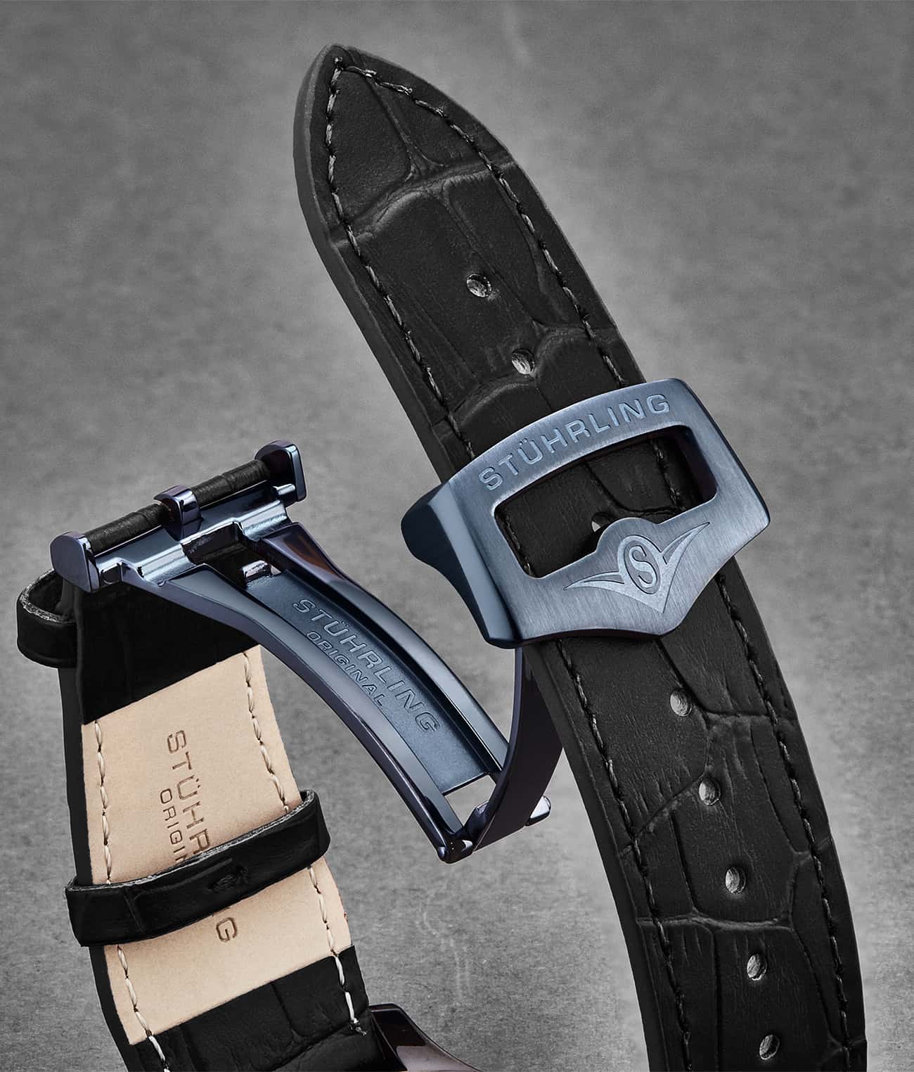 24mm Leather Strap with Stainless Steel Deployant Buckle