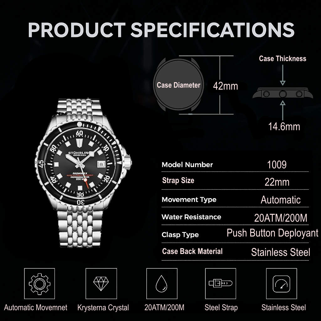 Stührling Swiss Automatic Radiance 1009 42mm Diver