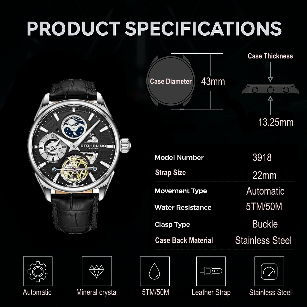 Stührling Special Reserve 3918 Automatic 43mm Skeleton