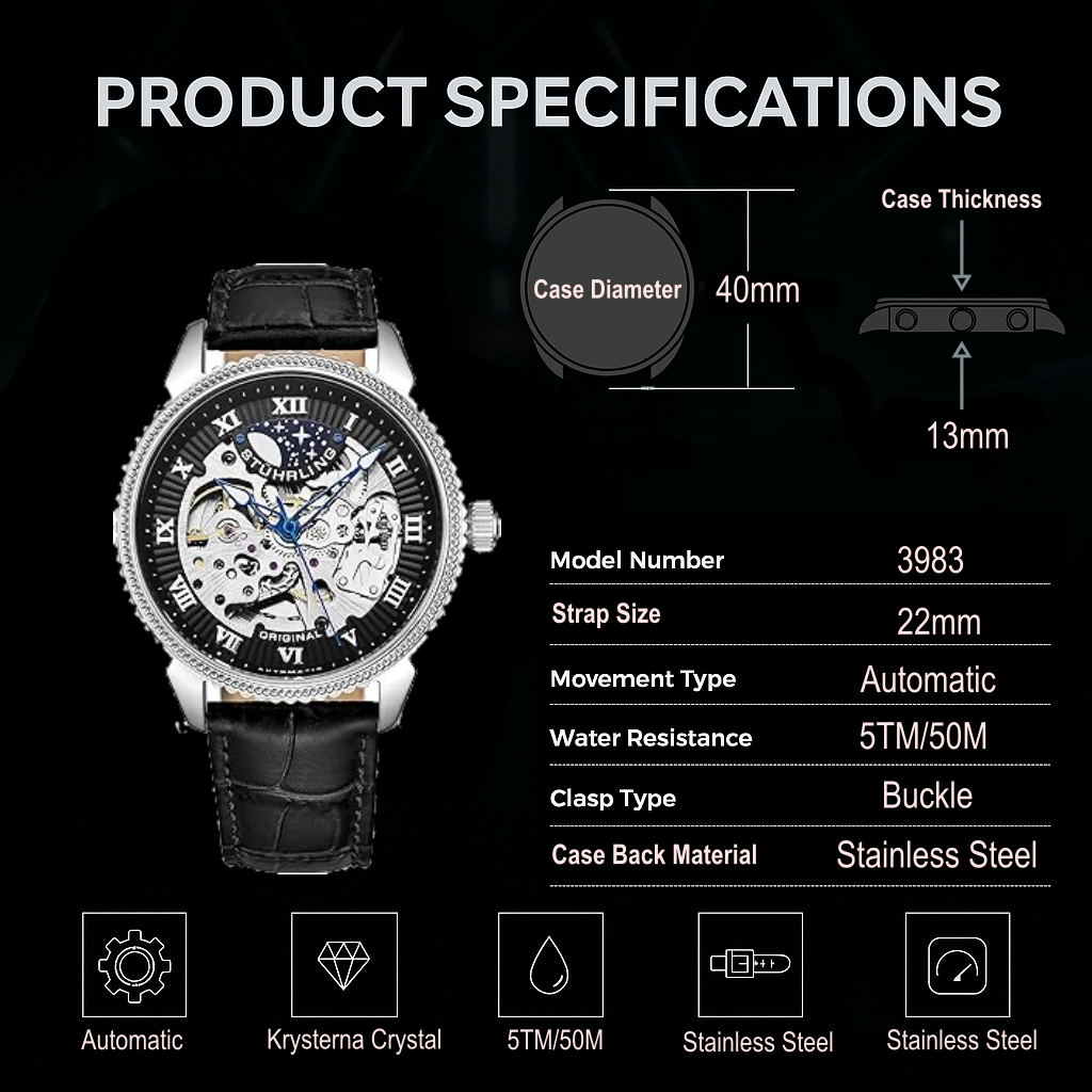 Stührling Special Reserve 3983 Automatic 40mm Skeleton