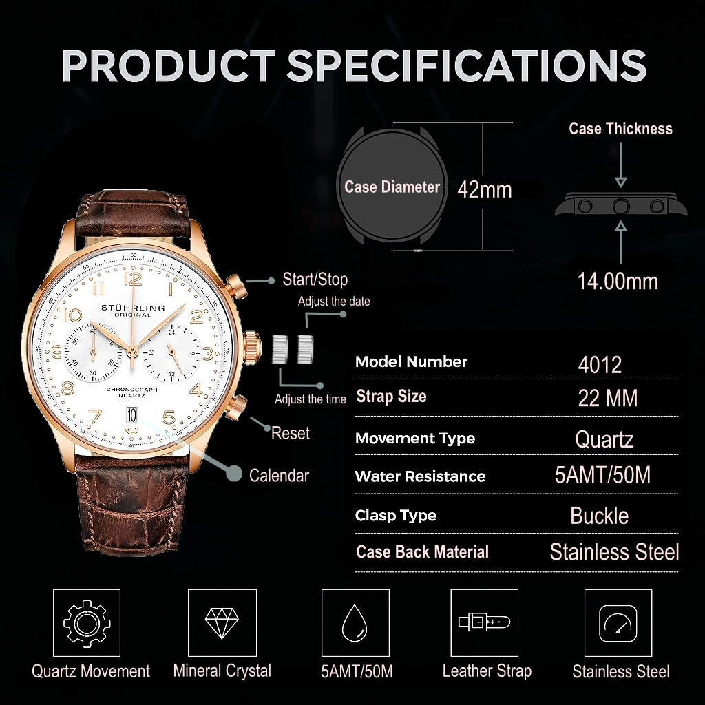Stührling GR1-Q 4012 Quartz 42mm Chronograph