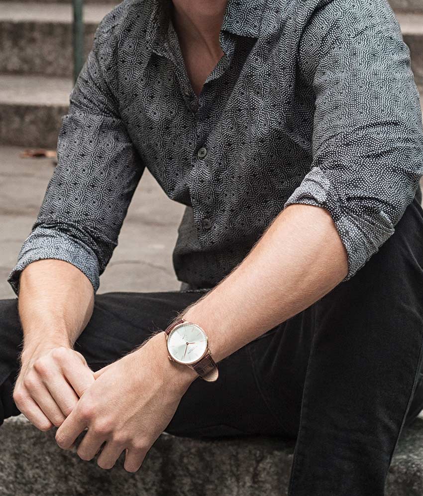Silver Dial / Rose Case / Brown Leather Strap Tang Buckle