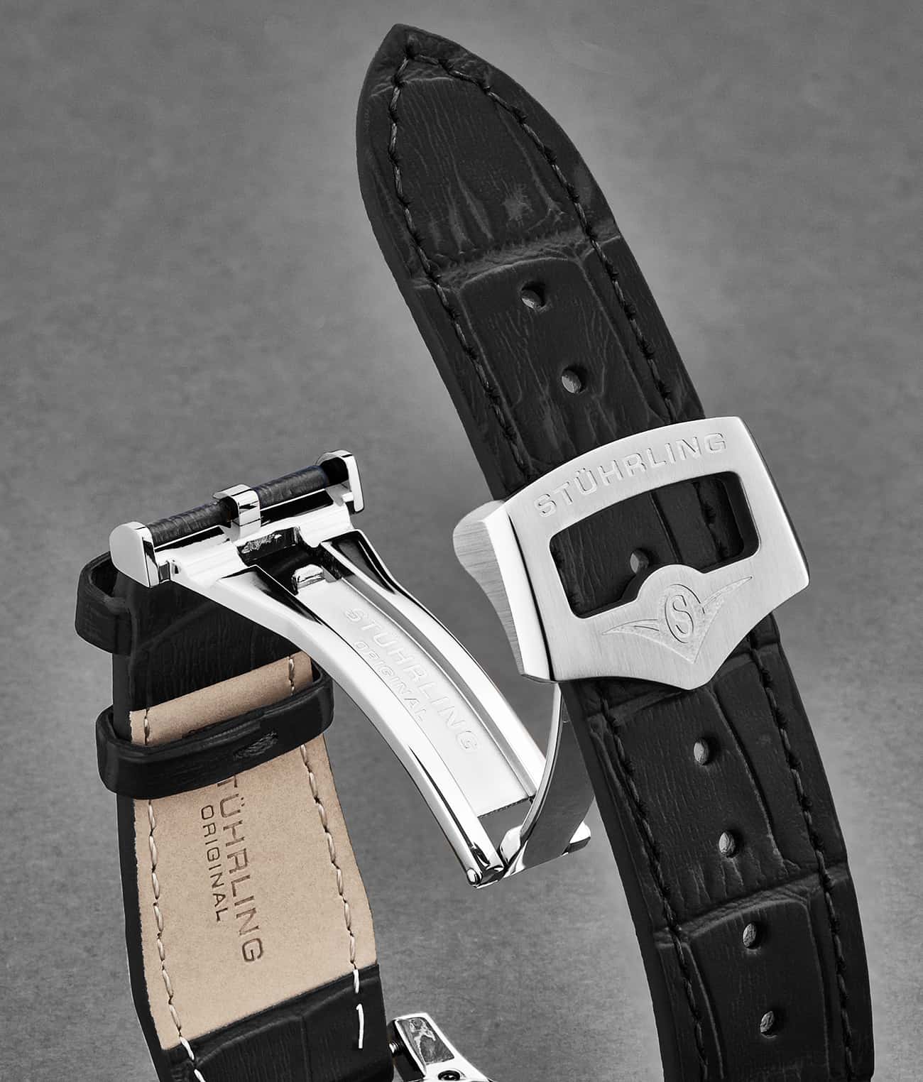 22mm Leather Strap with Stainless Steel Deployant Buckle