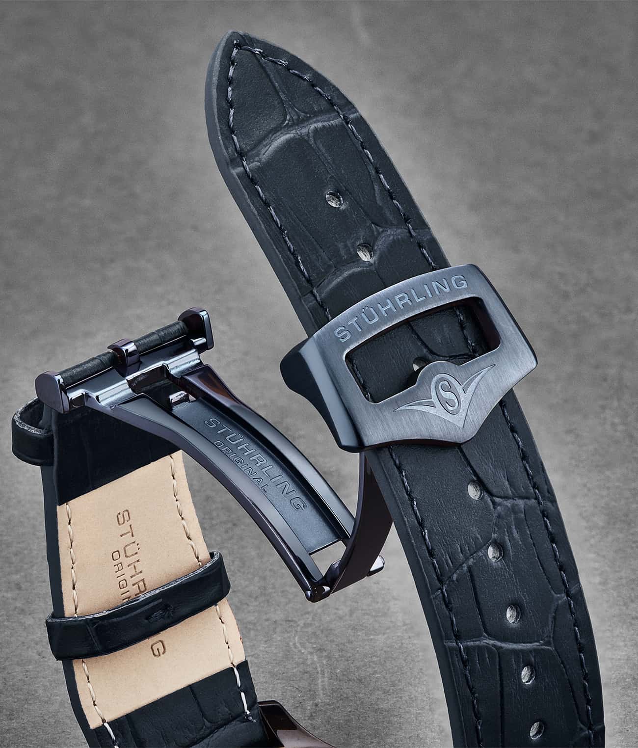 22mm Leather Strap with Stainless Steel Deployant Buckle