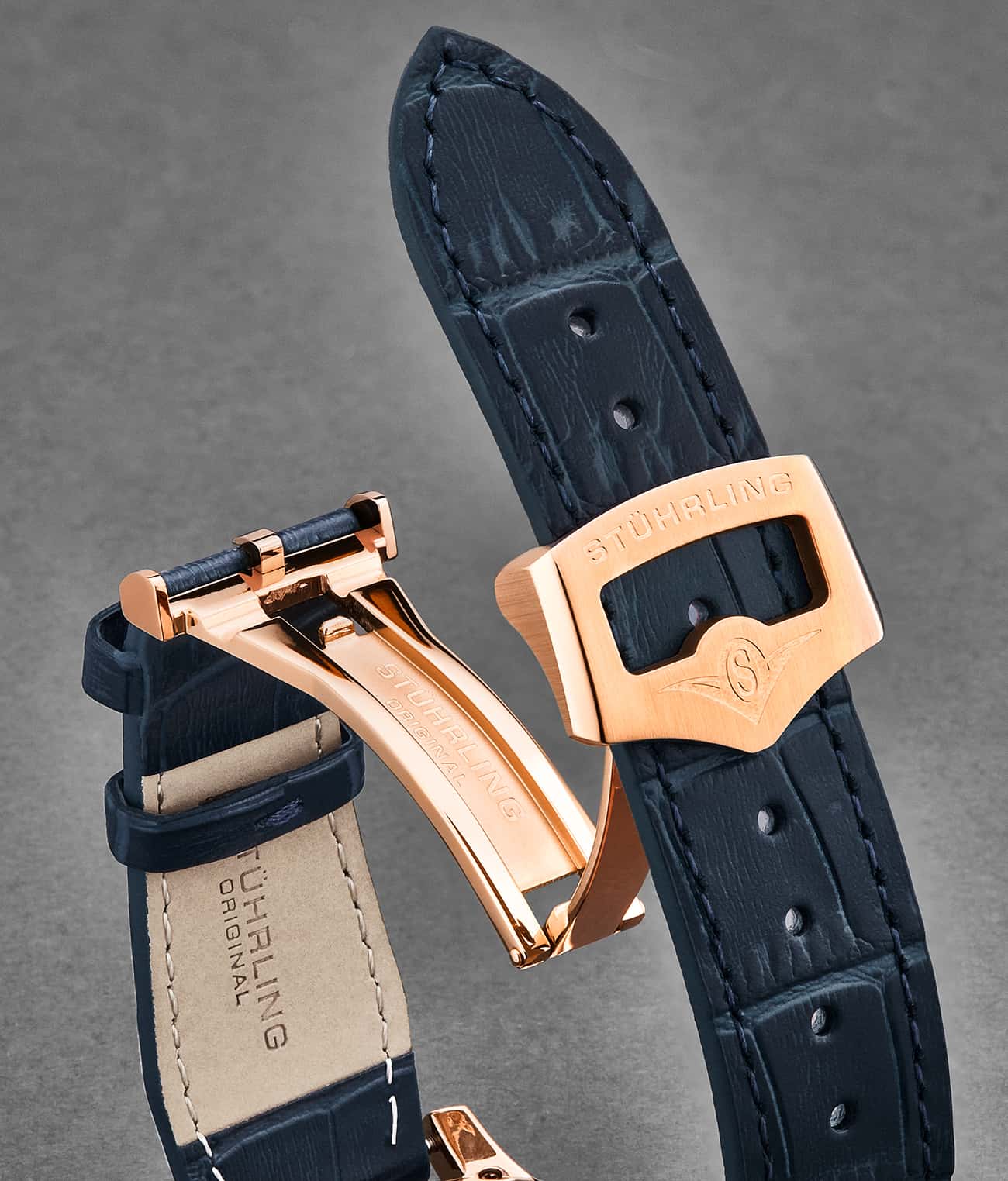 22mm Leather Strap with Stainless Steel Deployant Buckle