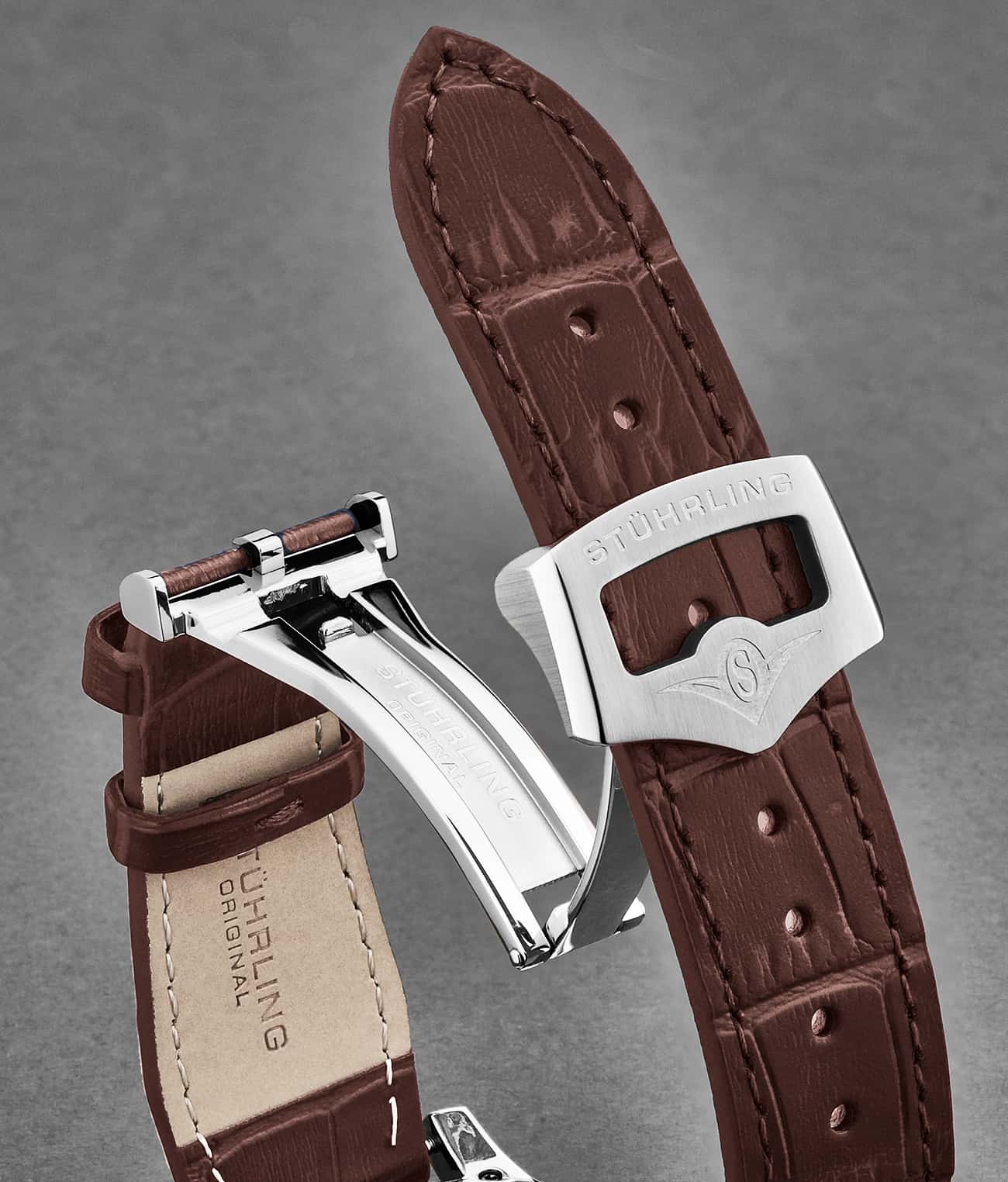 22mm Leather Strap with Stainless Steel Deployant Buckle